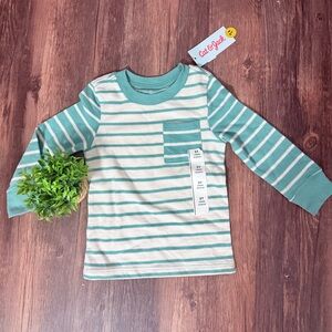 Cat & Jack Green and White Striped Long Sleeve Tee